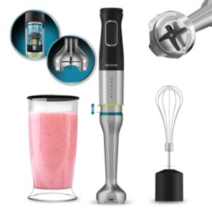 Cecotec Katana 15 Cream Batidora de Mano - Potencia de 1500W - Funcion Oscilante - Cuchillas de Titanio - 21 Velocidades - Campana Antisalpicaduras - Vaso 800ml con Tapa - Funcion Turbo - Color Negro