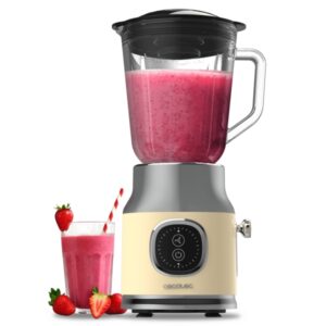 Cecotec RetroTwist Batidora de Vaso - Potencia de 800W - Jarra de 1L - Cuchillas de Titanio - Funcion Pulse - Motor de Cobre - Color Beige