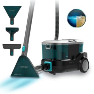 Cecotec Conga CarpetClean 10000 EasyHome Aspirador para Tapiceria - 800W - Accesorio para Ventanas - Doble Deposito - Ruedas Incorporadas - Radio de 7m - Facil Transporte - Color Negro y Azul