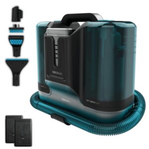 Cecotec Conga Carpet and Spot Clean Infinity Aspirador para Tapiceria - 150W - Autonomia hasta 60min - Doble Deposito - Accesorio para Ventanas - sin Cables - Incluye 2 Baterias - Color Negro y Azul
