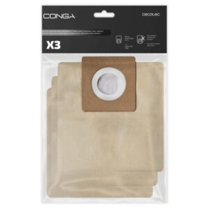 Cecotec Pack de 3 Bolsas de Recambio para Conga Powerbag 2000 - Alta Capacidad de Filtracion - Faciles de Instalar - Material Resistente - Mantiene la Succion Eficiente - Color Marron