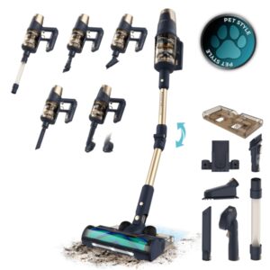 Cecotec Conga Rockstar 10500 Solar AquaPet Flex Aspirador Escoba Vertical sin Cable - 780W - 30kPa - Autonomia 100min - Cepillo Antienredos - Luz LED - Pantalla Digital - Color Dorado y Negro