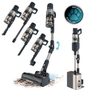 Cecotec Conga Rockstar 5500 Station Pet Flex Aspirador Escoba Vertical sin Cable - 700W - 30kPa - Autonomia 90min - Tubo Flexible - Luz LED - Bateria de 33.6V - Color Negro y Plata