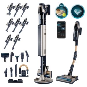 Cecotec Conga Rockstar 11500 Odyssey Station Connected IA Aspirador Escoba Vertical sin Cable - 850W - 30kPa - Autovaciado - Chip con IA - Autonomia de 110min - Bateria de 33.6V - Color Dorado y Negro