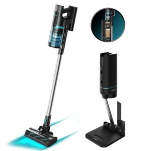 Cecotec Conga Rockstar 10000 Nebula Station Aspirador Escoba Vertical sin Cable - 450W - 30kPa - Autonomia 70min - Base Autovaciado con UV - Bolsa Hipoalergenica de 3L - Color Negro y Azul
