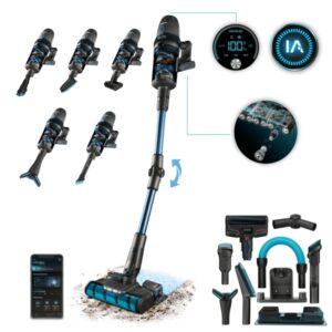 Cecotec Conga Rockstar 11500 Odyssey ErgoWet Connected IA Aspirador Escoba Vertical sin Cable - 850W - 30kPa - Bateria de 29.4V - Autonomia 100min - Filtro HEPA - App de Control - Color Negro y Azul