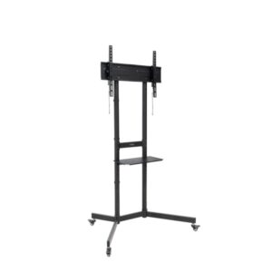 Tooq Kefren Soporte de Suelo con Ruedas para Pantallas 37" a 70" - Altura Ajustable - Bloqueo de Ruedas - Estante - Gestion de Cables - Peso Max 70kg - VESA Max 600X400mm - Color Negro