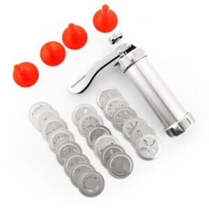 Innovagoods Prekies Maquina para Masa de Galletas 2 en 1 - Manga Pastelera - Incluye Plantillas - Facil Limpieza - Mango Ergonomico - Desmontable - Incluye Receta - 14x21.5x5.9cm - Color Gris