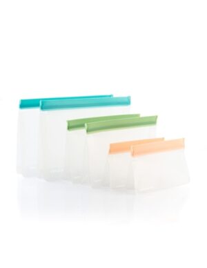 Innovagoods Zags Set de Bolsas Reutilizables Hermeticas - Libre de BPA - Cierre Ziplock - Apto para Liquidos - 3 Formatos - Facil Limpieza - Transparente