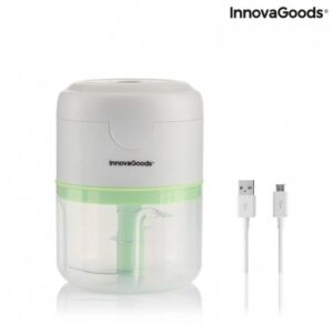 Innovagoods Echoppie Mini Picadora Recargable - Potencia 40W - Capacidad 250ml - Cuchillas de Acero Inoxidable - Bateria de 1300mAh - Velocidad de 30.000rpm - Color Gris, Verde y Transparente
