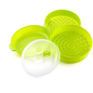 Innovagoods Fresh Vaporera Doble para Microondas - Doble Compartimento - Valvula de Vapor - Material Resistente - Facil Limpieza - Color Verde Lima