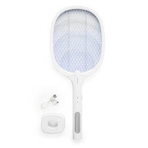 Innovagoods Elecfly Raqueta Matainsectos Recargable con Luz UV 2 en 1 - Funcion Lampara - 3000 Voltios - Bateria de 500mAh - Antidescargas Accidentales - 3.3x52.5x21.6cm - Color Blanco