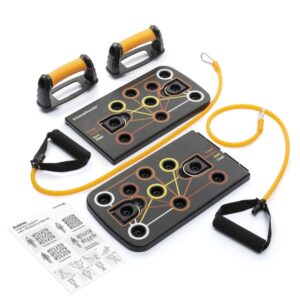 Innovagoods Pulsher Set de Entrenamiento con Bandas de Resistencia - Guia de Ejercicios - Desmontable - Antideslizante - Soporta hasta 100kg - 67x19x2cm - Color Negro y Amarillo