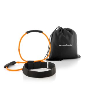 Innovagoods Bootrainer Cinturon con Bandas Elasticas para Gluteos - Resistencia de 18kg - Guia de Ejercicios - Ajustable con Velcro - Bolsa de Transporte - Latex/Nailon - Color Negro y Naranja