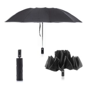 Innovagoods Folbrella Paraguas de Cierre Inverso con Luz LED - Reflectante - Antigoteo - Compacto - Ligero - Color Negro y Gris