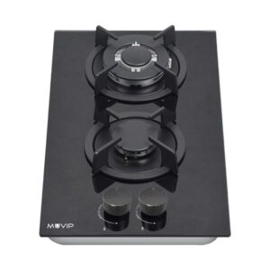 Muvip MV0627 Cocina de Gas Encastrable - 2 Zonas de Coccion de 26cm - Quemador y Soportes de Hierro Fundido - Cristal Templado de Alta Resistencia - Sistema de Encendido Electrico - Dispositivo de Seguridad Apagado de Llama