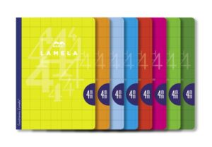 Lamela Pack de 10 Libretas Grapadas con 50 Hojas de 90g/m2 con Margen - Formato A4 - Pauta Cuadrovia de 4mm - Cubierta de Cartoncillo Plastificado - Papel Offset Blanco Extra - Colores Surtidos