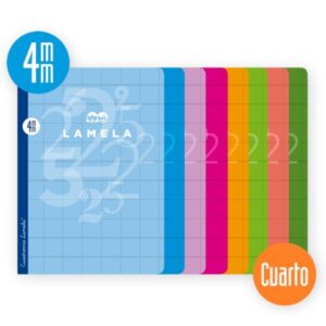 Lamela Pack de 10 Libretas Grapadas con 50 Hojas de 70g/m2 con Margen - Formato Cuarto - Pauta Cuadrovia de 4mm - Cubierta de Cartoncillo Plastificado - Papel Offset Blanco Extra - Colores Surtidos