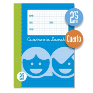 Lamela Recambio para Anillas con 100 Hojas de 70g/m2 con Margen - Formato Cuarto - Pauta Cuadrovia de 2.5mm - Papel Offset Blanco Extra - Color Azul