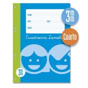 Lamela Recambio para Anillas con 100 Hojas de 70g/m2 con Margen - Formato Cuarto - Pauta Cuadrovia de 3mm - Papel Offset Blanco Extra - Color Azul