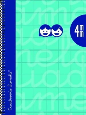 Lamela Cuaderno Espiral con 80 Hojas de 90g/m2 con Margen - Formato Cuarto - Pauta Cuadrovia de 4mm - Cubierta Extra Dura - Papel Offset Blanco Extra - Color Turquesa