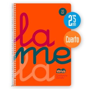 Lamela Cuaderno Espiral con 80 Hojas de 90g/m2 con Margen - Formato Cuarto - Pauta Cuadrovia de 2.5mm - Cubierta Extra Dura - Papel Offset Blanco Extra - Color Naranja