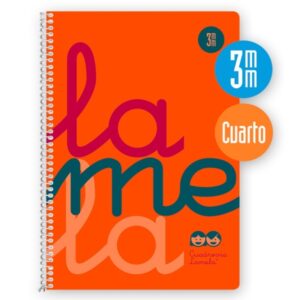 Lamela Cuaderno Espiral con 80 Hojas de 90g/m2 con Margen - Formato Cuarto - Pauta Cuadrovia de 3mm - Cubierta Extra Dura - Papel Offset Blanco Extra - Color Naranja
