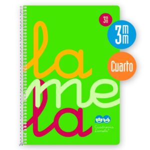 Lamela Cuaderno Espiral con 80 Hojas de 90g/m2 con Margen - Formato Cuarto - Pauta Cuadrovia de 3mm - Cubierta Extra Dura - Papel Offset Blanco Extra - Color Verde
