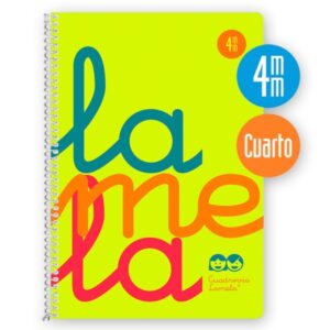 Lamela Cuaderno Espiral con 80 Hojas de 90g/m2 con Margen - Formato Cuarto - Pauta Cuadrovia de 4mm - Cubierta Extra Dura - Papel Offset Blanco Extra - Color Amarillo