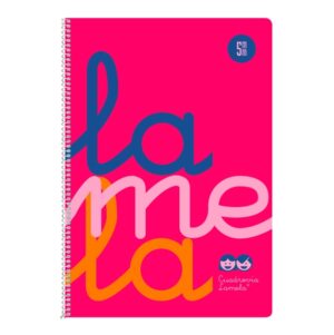 Lamela Cuaderno Espiral con 80 Hojas de 90g/m2 con Margen - Formato Cuarto - Pauta Cuadrovia de 5mm - Cubierta Extra Dura - Papel Offset Blanco Extra - Color Rosa