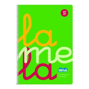 Lamela Cuaderno Espiral con 80 Hojas de 90g/m2 con Margen - Formato Cuarto - Pauta Cuadrovia de 5mm - Cubierta Extra Dura - Papel Offset Blanco Extra - Color Verde