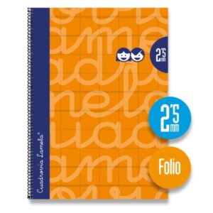 Lamela Cuaderno Espiral con 80 Hojas de 90g/m2 con Margen - Formato Folio - Pauta Cuadrovia de 2.5mm - Cubierta Extra Dura - Papel Offset Blanco Extra - Color Naranja