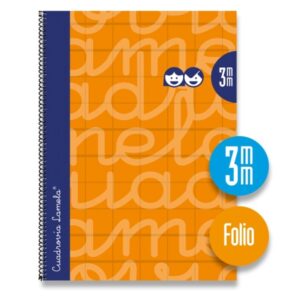Lamela Cuaderno Espiral con 80 Hojas de 90g/m2 con Margen - Formato Folio - Pauta Cuadrovia de 3mm - Cubierta Extra Dura - Papel Offset Blanco Extra - Color Naranja