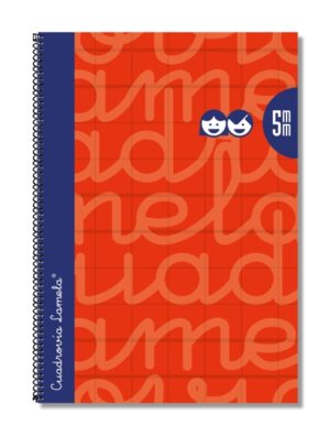Lamela Cuaderno Espiral con 80 Hojas de 90g/m2 con Margen - Formato Folio - Pauta Cuadrovia de 5mm - Cubierta Extra Dura - Papel Offset Blanco Extra - Color Rojo