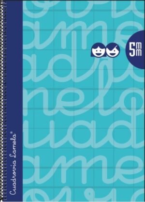 Lamela Cuaderno Espiral con 80 Hojas de 90g/m2 con Margen - Formato Folio - Pauta Cuadrovia de 5mm - Cubierta Extra Dura - Papel Offset Blanco Extra - Color Turquesa