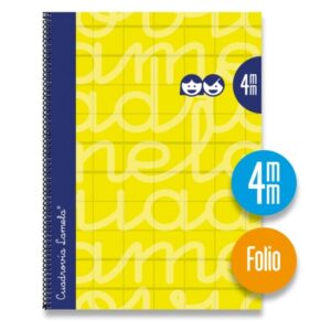Lamela Cuaderno Espiral con 80 Hojas de 90g/m2 con Margen - Formato Folio - Pauta Cuadrovia de 4mm - Cubierta Extra Dura - Papel Offset Blanco Extra - Color Amarillo