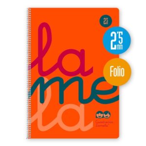Lamela Cuaderno Espiral con 80 Hojas de 90g/m2 con Margen - Formato Folio - Pauta Cuadrovia de 2.5mm - Cubierta de Polipropileno - Papel Offset Blanco Extra - Color Naranja Fluorescente