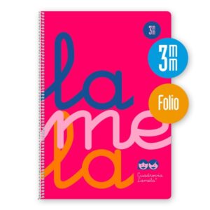 Lamela Cuaderno Espiral con 80 Hojas de 90g/m2 con Margen - Formato Folio - Pauta Cuadrovia de 3mm - Cubierta de Polipropileno - Papel Offset Blanco Extra - Color Rosa Fluorescente