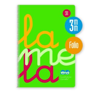 Lamela Cuaderno Espiral con 80 Hojas de 90g/m2 con Margen - Formato Folio - Pauta Cuadrovia de 3mm - Cubierta de Polipropileno - Papel Offset Blanco Extra - Color Verde Fluorescente