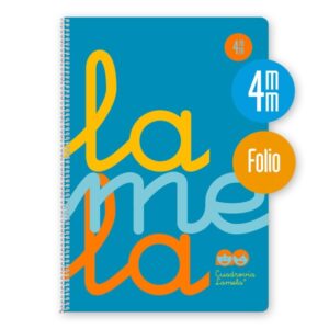 Lamela Cuaderno Espiral con 80 Hojas de 90g/m2 con Margen - Formato Folio - Pauta Cuadrovia de 4mm - Cubierta de Polipropileno - Papel Offset Blanco Extra - Color Azul Fluorescente