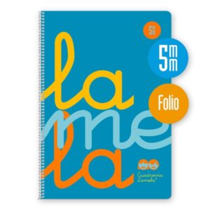 Lamela Cuaderno Espiral con 80 Hojas de 90g/m2 con Margen - Formato Folio - Pauta Cuadrovia de 5mm - Cubierta de Polipropileno - Papel Offset Blanco Extra - Color Azul Fluorescente