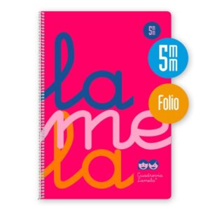 Lamela Cuaderno Espiral con 80 Hojas de 90g/m2 con Margen - Formato Folio - Pauta Cuadrovia de 5mm - Cubierta de Polipropileno - Papel Offset Blanco Extra - Color Rosa Fluorescente