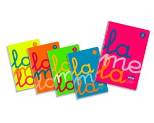 Lamela Pack de 5 Cuadernos de Espiral con 80 Hojas de 90g/m2 con Margen - Formato Folio - Pauta Cuadrovia de 2.5mm - Cubierta de Polipropileno Fluorescente - Papel Offset Blanco Extra - Colores Surtidos