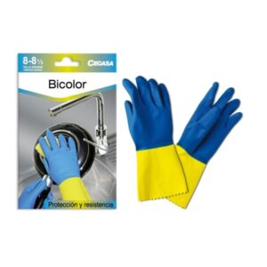 Cegasa Guantes de Latex Talla G 8-8 1/2 - Flocados - Uso General, Domestico, Limpieza, Industria Quimica - Espesor en Palma de 0,6mm - Color Azul/Amarillo