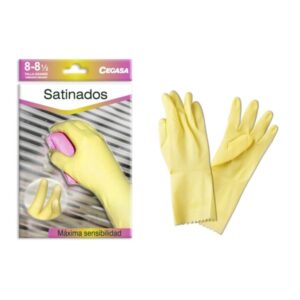 Cegasa Guantes de Latex Talla G 8-8 1/2 - Satinados - Uso General, Domestico, Limpieza - Espesor en Palma de 0,45mm - Color Amarillo