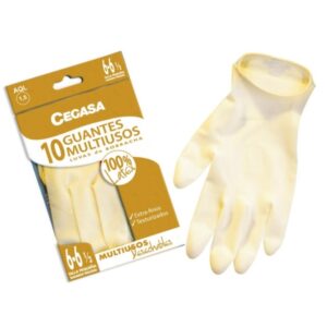 Cegasa Pack de 10 Guantes de Latex Multiusos Talla P 6-6 1/2 - Desechables Extrafinos con Polvo - Uso General, Domestico, Limpieza - Color Amarillo Claro