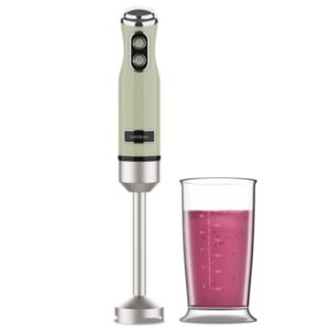Cecotec Power RetroGreen 1200MAX Batidora de Mano - Potencia 1200W - Vaso de 0.5L - Velocidad Ajustable - Apto para Lavavajillas - Cuchillas Recubiertas de Titanio - Color Menta