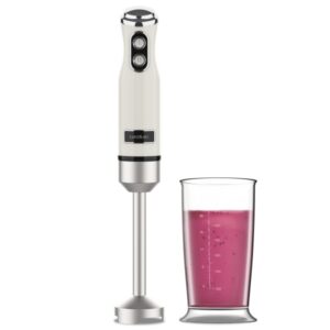 Cecotec Power RetroBeige 1200MAX Batidora de Mano - Potencia 1200W - Vaso de 0.5L - Velocidad Ajustable - Apto para Lavavajillas - Cuchillas Recubiertas de Titanio - Color Beige