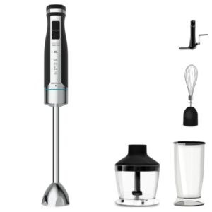 Cecotec PowerGear 1500 XL Pro Batidora de Mano - 1500W - Vaso de 0.8L - Picadora de 0.6L - Velocidad Ajustable - Incluye Accesorios - Cuchillas Recubiertas de Titanio - Modo Turbo - Color Acero