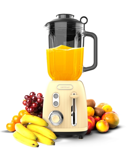 Cecotec Power Black Titanium RetroYellow Batidora de Vaso - Potencia 1200W - Capacidad Jarra 1.5L - Velocidad Ajustable - Estilo Retro - Cuchillas Recubiertas de Titanio - Color Amarillo Pastel